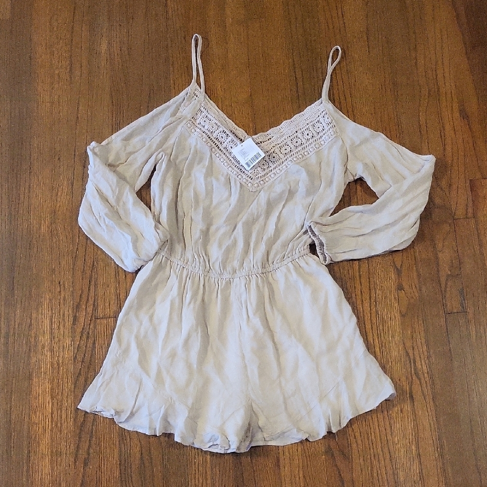 Ecote By Urban Oufitters Ivory Lace Off The Shoulder Romper With Cut Out…